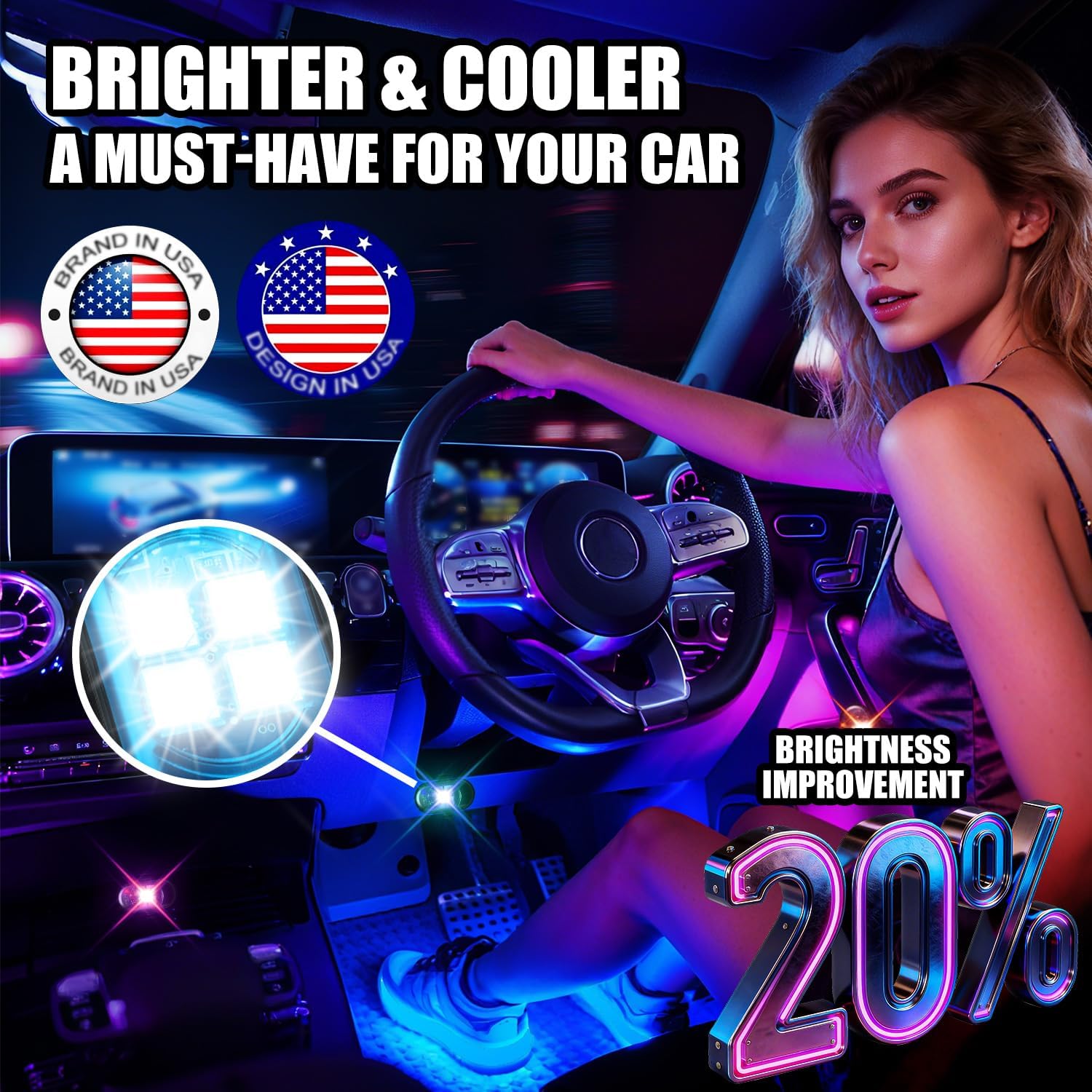 Wireless LED Lights for Car, Rechargeable Interior Car Lights