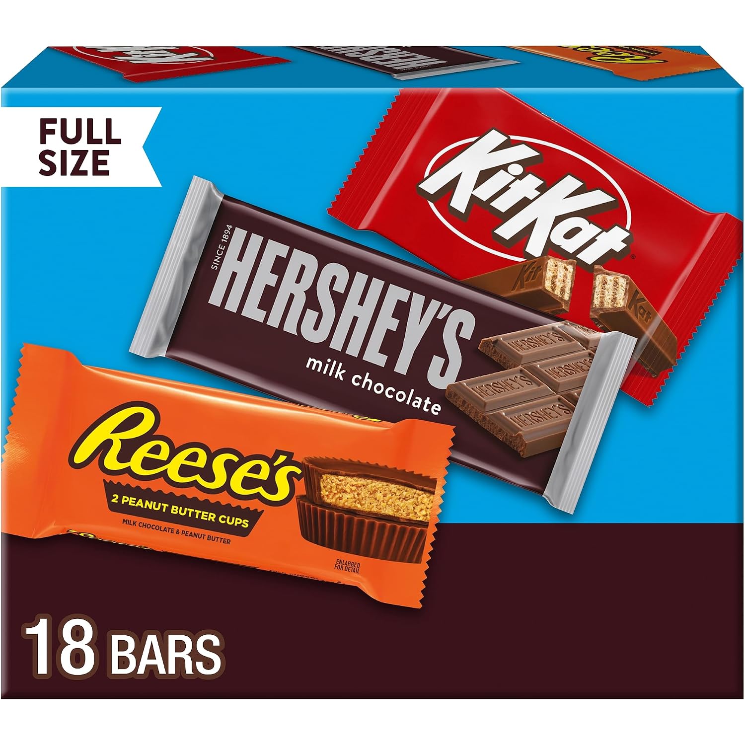 HERSHEY'S, KIT KAT & REESE'S Milk Chocolate Variety Box, 18 ct