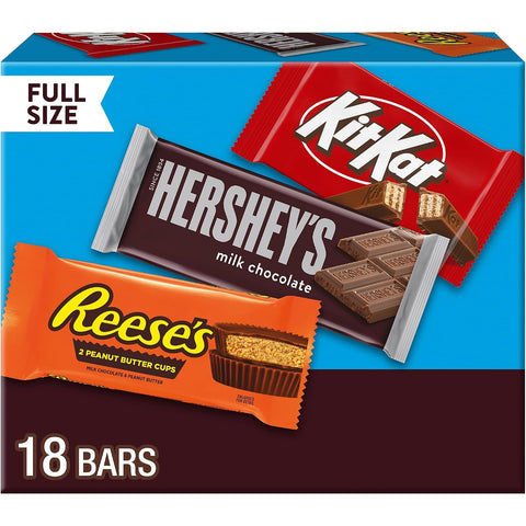 HERSHEY'S, KIT KAT & REESE'S Milk Chocolate Variety Box, 18 ct