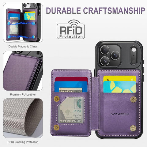 Vinich for iPhone 17 Pro Wallet Case with Card Holder, Purple