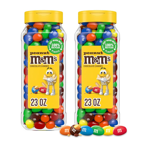 M&M's Peanut Candy Jars, Assorted Chocolate Candies, Party Size Bulk, 23 Ounces Each