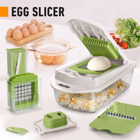 Mueller Pro-Series 10-in-1, 8 Blade Vegetable Chopper, Onion Mincer, Cutter, Dicer, Egg Slicer with Container, French Fry Cutter Potato Slicer, Home Essentials, Salad Chopper White Sand/Green