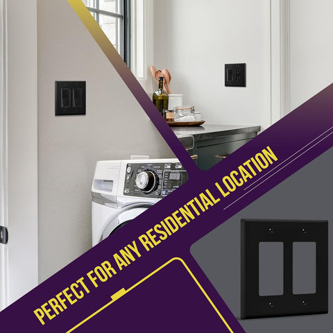 ENERLITES 2-Gang Black Mid-Size Decorator Switch Outlet Wall Plate, 10 Pack