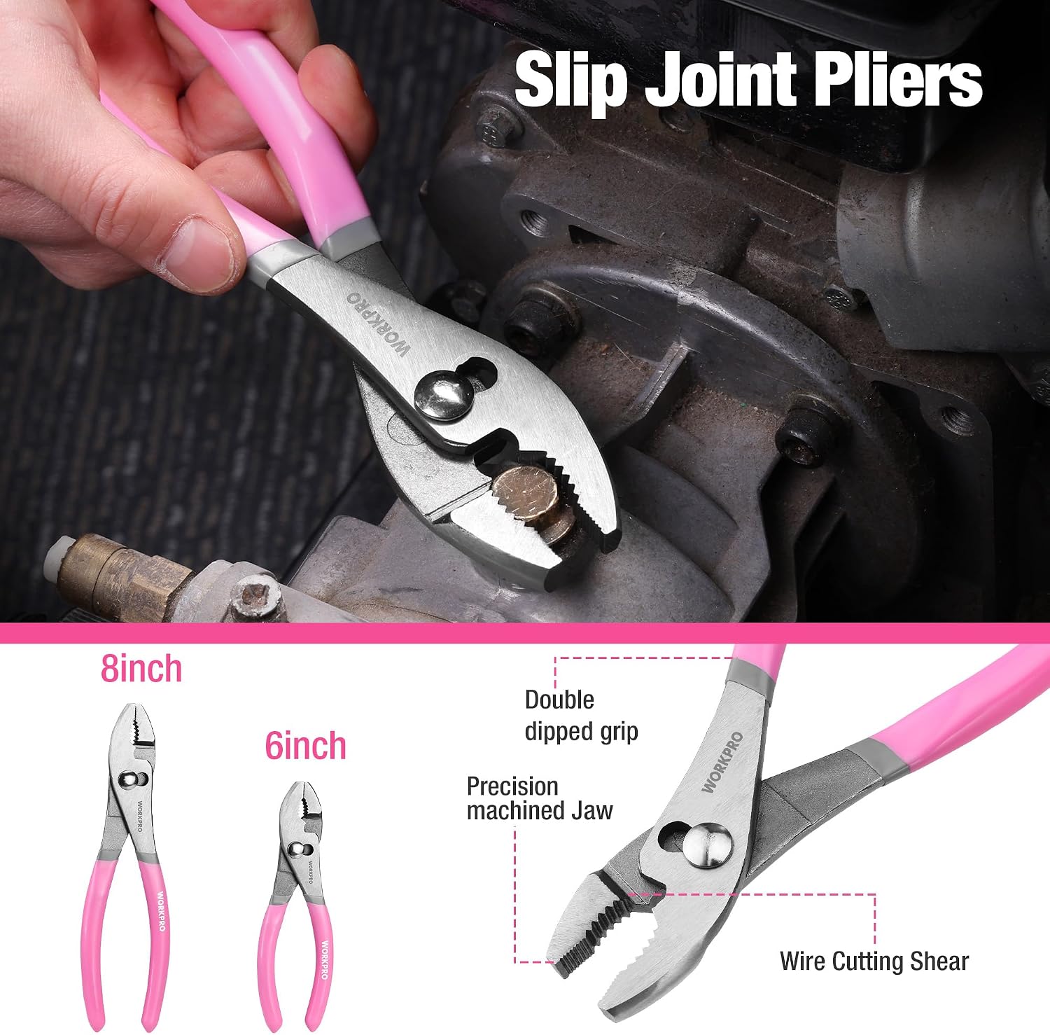 WORKPRO 7-piece Pliers Set, Pliers Tool Set with Comfort Grip - Pink Ribbon