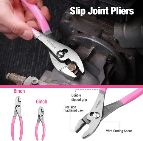 WORKPRO 7-piece Pliers Set, Pliers Tool Set with Comfort Grip - Pink Ribbon