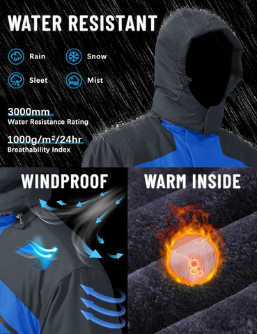 TACVASEN Men's Winter Skiing Jackets Waterproof Thermal Snowboard Coats