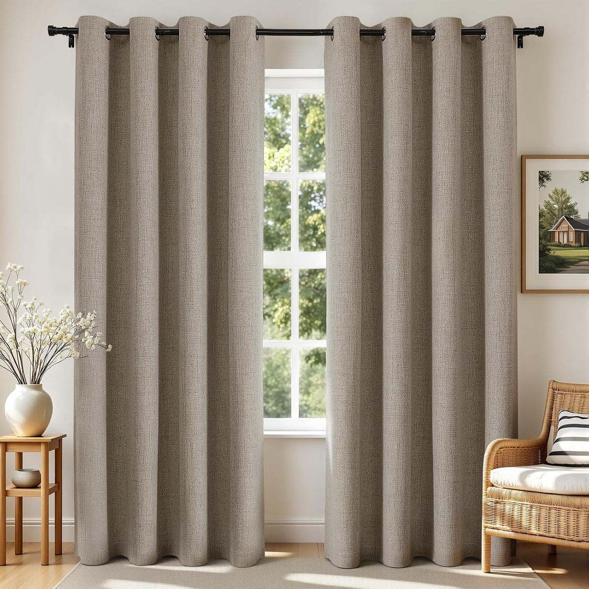 Joydeco Blackout Curtains 72 Inches Long 2 Panels with Grommet, Room Darkening Curtains for Bedroom, 100% Black Out Textured Thermal Drapes Privacy Protection 2 Panels Set(W52 x L72 Inch, Linen)