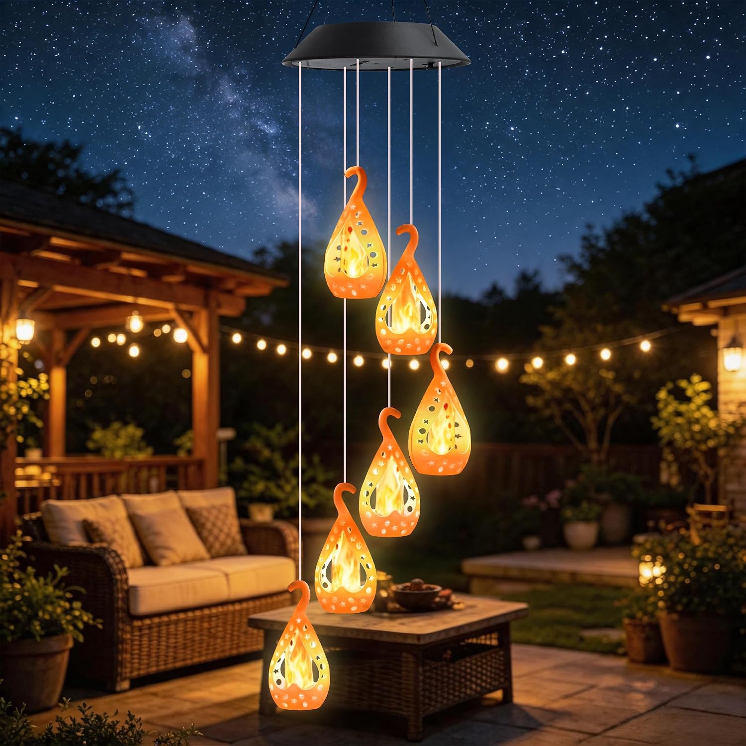 Toodour Solar Wind Chime, Hanging Flame Wind Chimes, LED Decorative Mobile