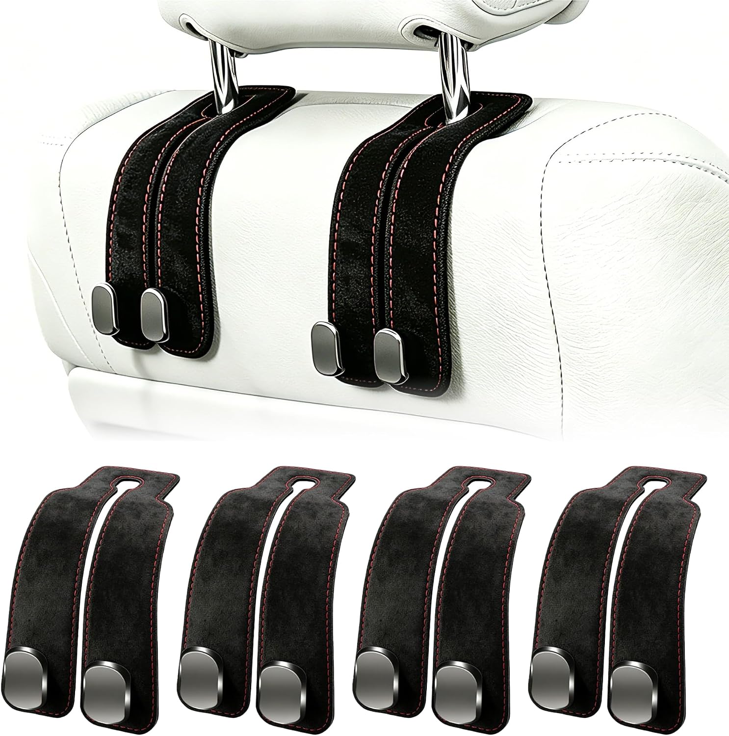 Amelity Car Headrest Hooks, Purse Hook for Car 4 Pack Black