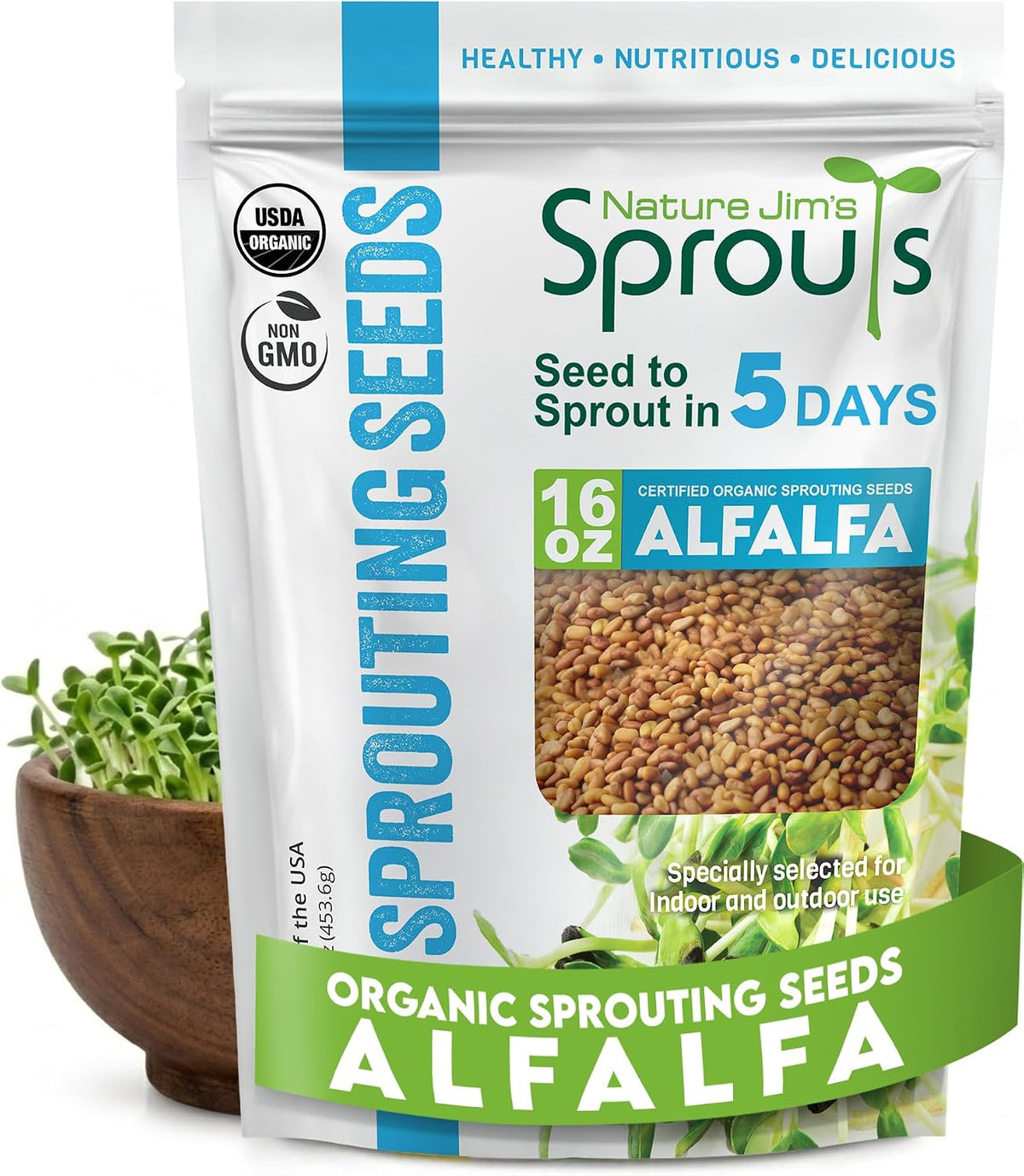 Nature Jim's Sprouts - Organic Alfalfa Sprouting Seeds – Non-GMO - 16 oz