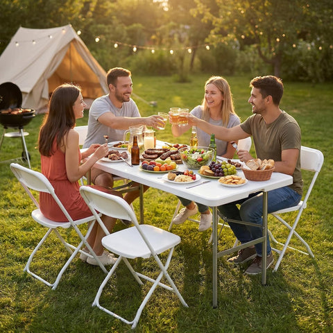 Sweetcrispy 4 FT Folding Picnic Table 2 Pack, Easy to Fold and Store
