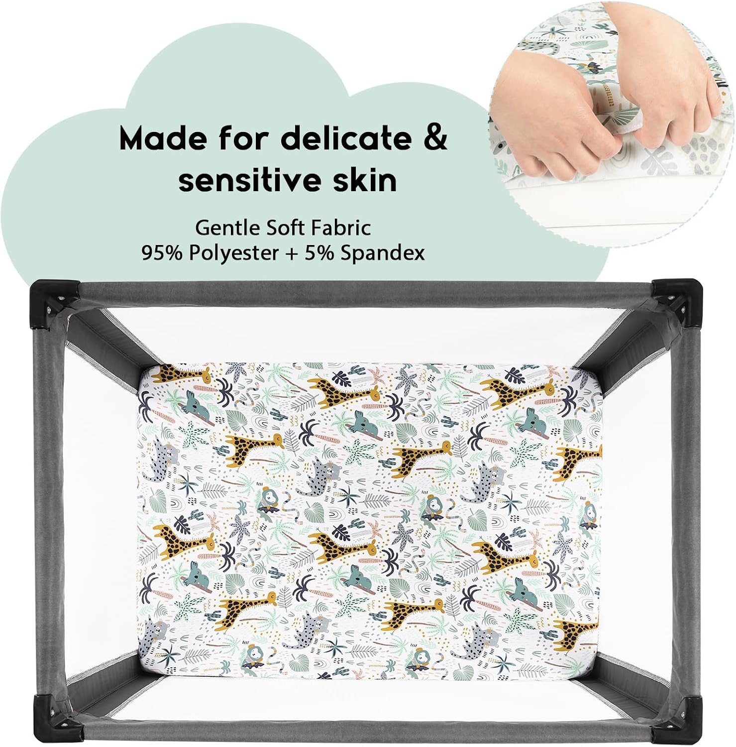 Yoofoss 2-Pack Pack and Play Sheets Fitted 38x26 (Green+Giraff)