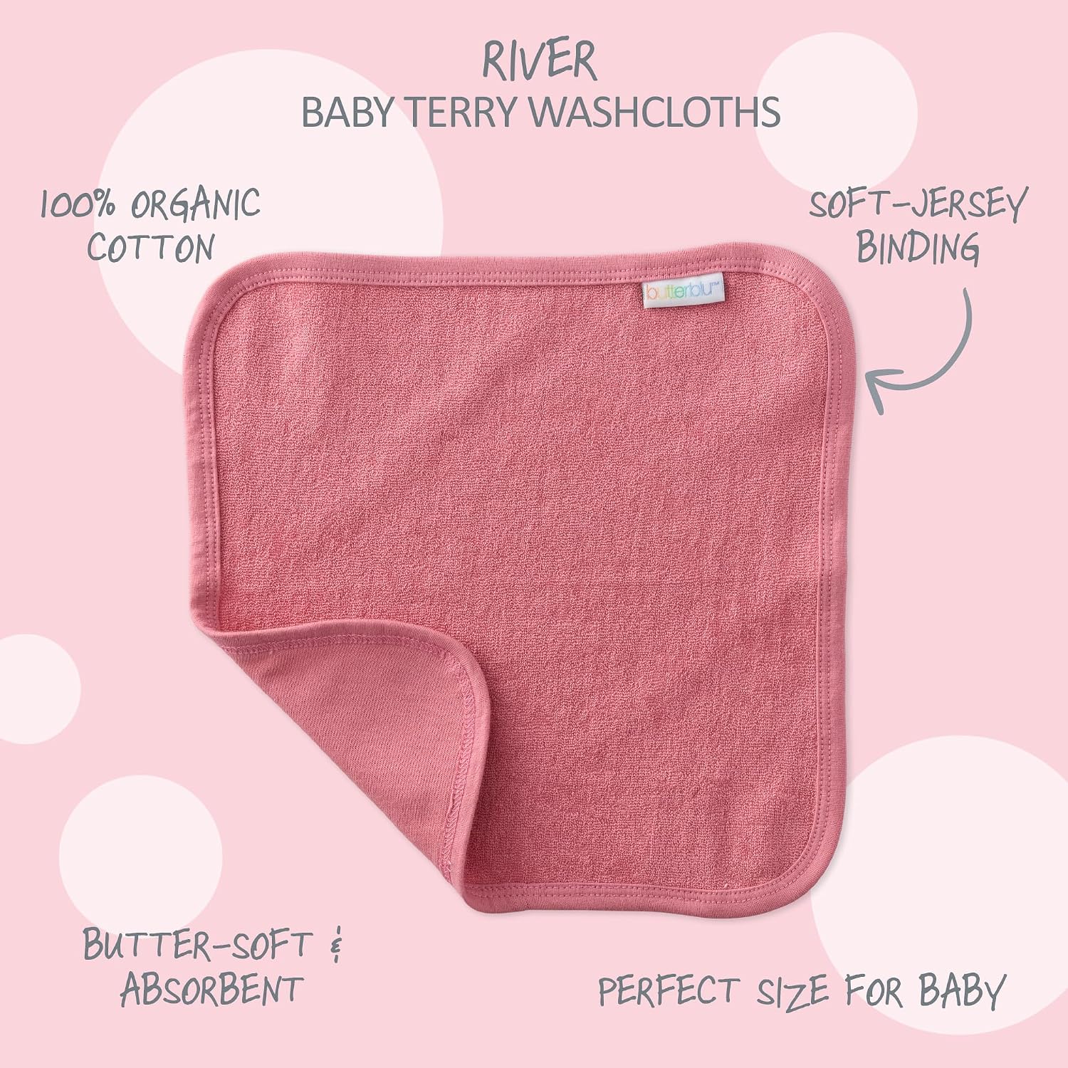 Butterblu River 10-Pack Baby Terry Washcloths 100% Organic Cotton Absorbent for Baby and Toddler Boys & Girls, Sunny Pink Rainbow, One Size