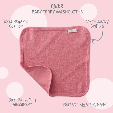 Butterblu River 10-Pack Baby Terry Washcloths 100% Organic Cotton Absorbent for Baby and Toddler Boys & Girls, Sunny Pink Rainbow, One Size