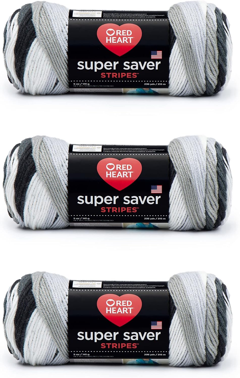 Red Heart Super Saver Yarn, 3 Pack, Newspaper Stripe 3 Count