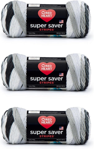 Red Heart Super Saver Yarn, 3 Pack, Newspaper Stripe 3 Count