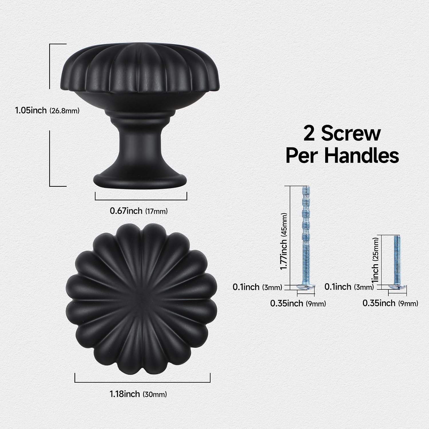 Matte Black Cabinet Knobs，20 Pack Solid Drawer Pulls for Dressers