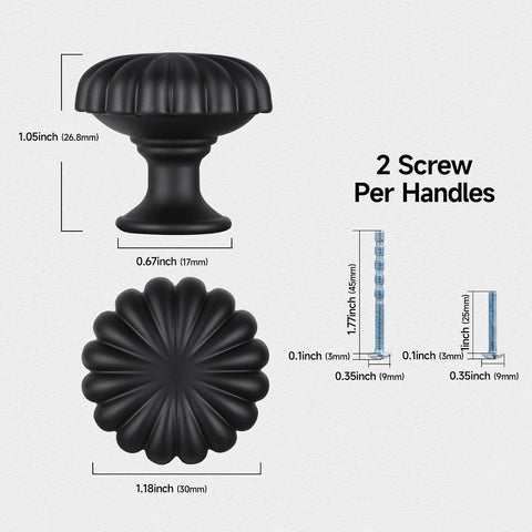 Matte Black Cabinet Knobs，20 Pack Solid Drawer Pulls for Dressers