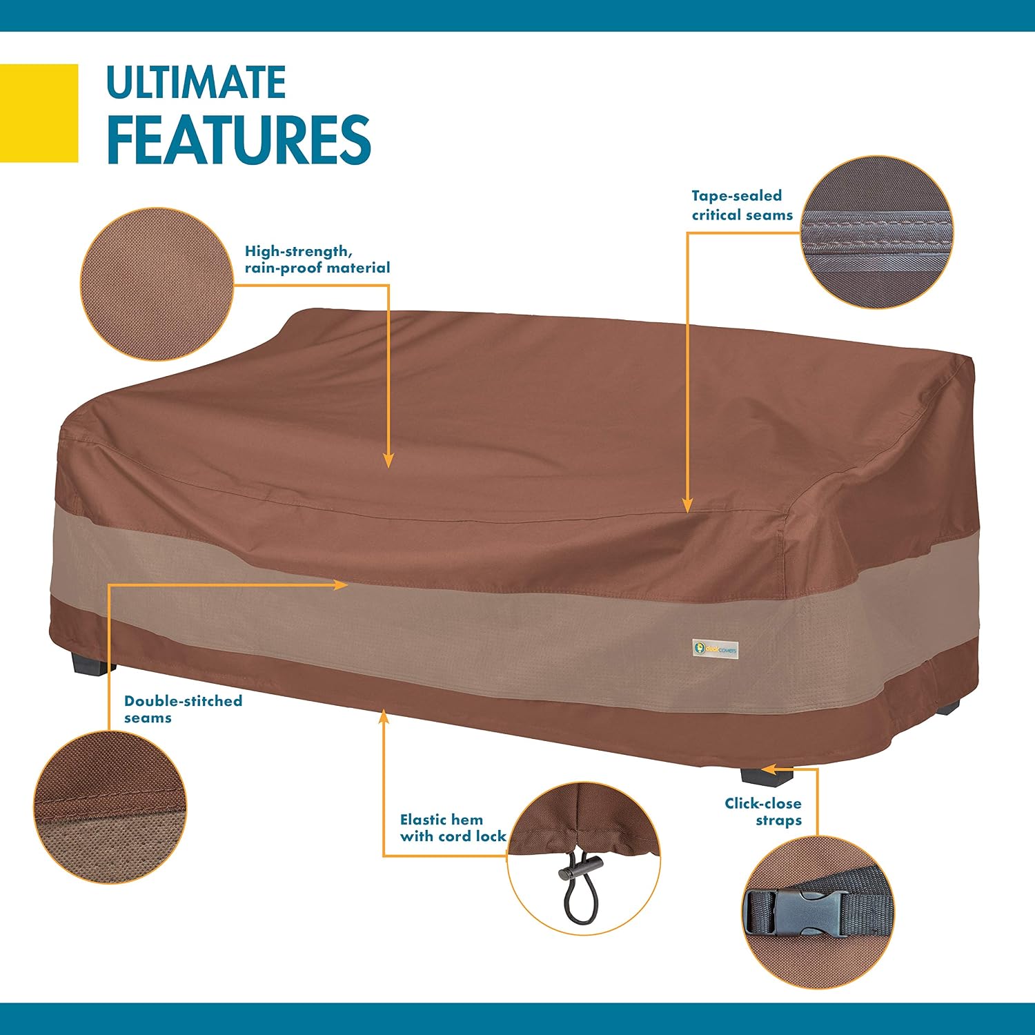 DUCKCOVERS Ultimate Patio Sofa Cover, 77"W x 37"D x 35"H, Mocha Cappuccino, Outdoor Sofa Cover