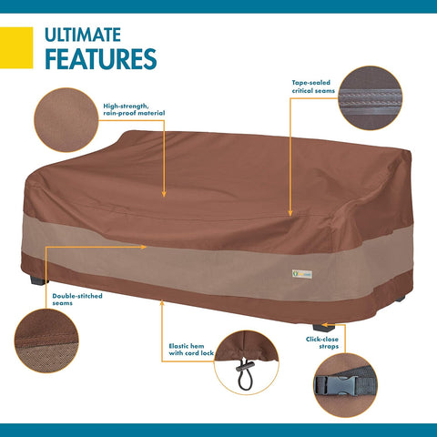 DUCKCOVERS Ultimate Patio Sofa Cover, 77"W x 37"D x 35"H, Mocha Cappuccino, Outdoor Sofa Cover