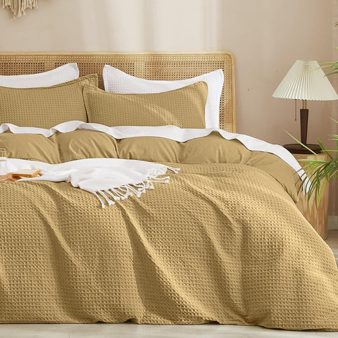 PHF Waffle Duvet Cover Queen, Ultra Soft & Breathable, 90"x90", Antelope