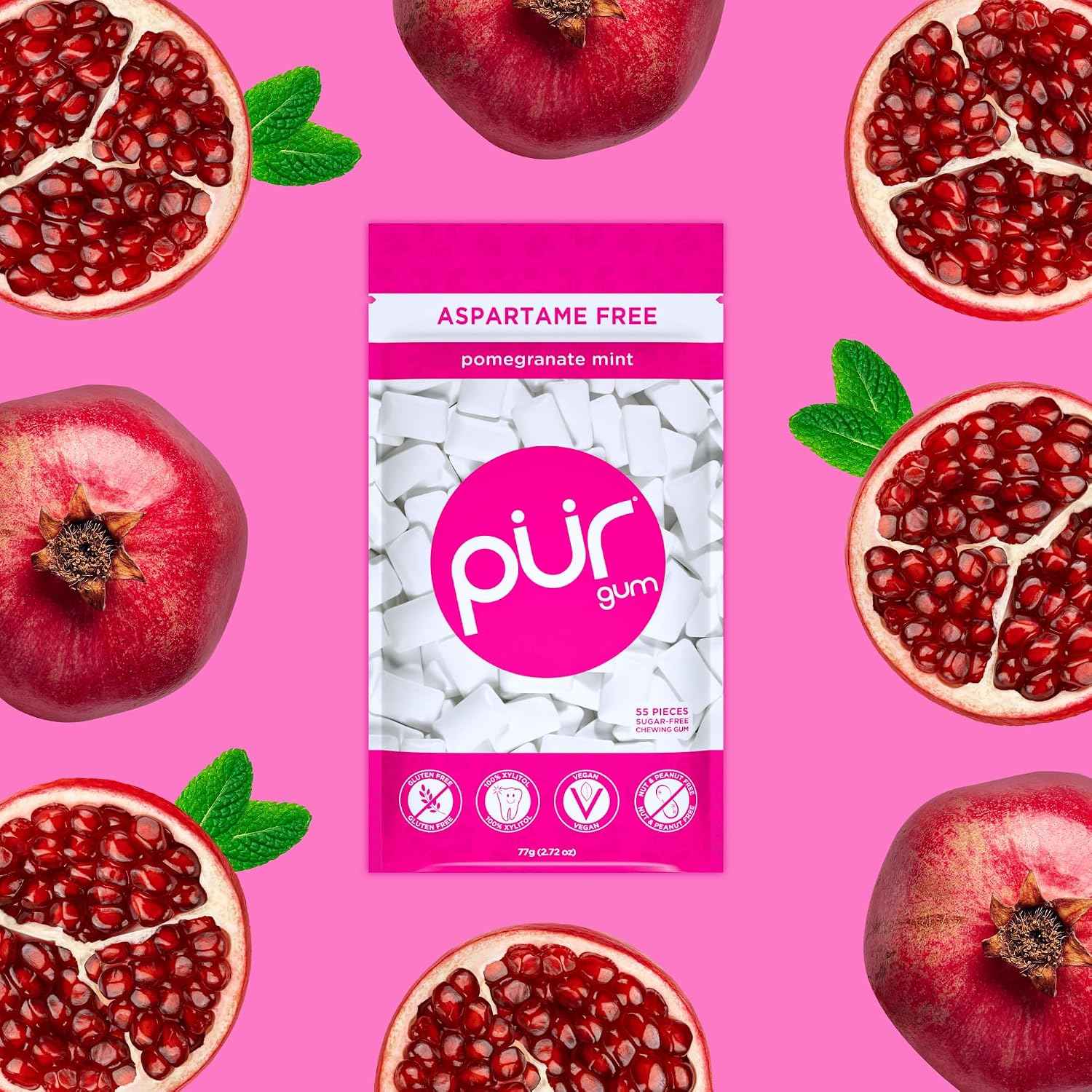 PUR Gum Pomegranate Mint Xylitol Gum No Artificial Flavor 660 Count (12x55)