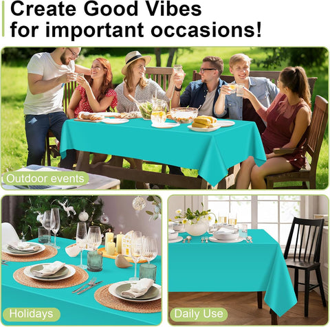 QIKSION 12 Pack Teal Plastic Tablecloth, Turquoise Table Cloth Disposable