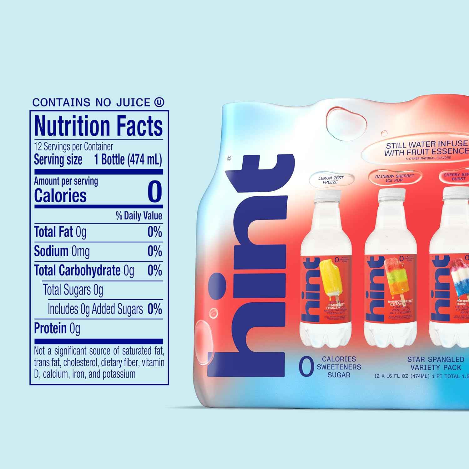 Hint Flavored Water Zero Sugar 0 Calories - Star Spangled Variety (12 pack)