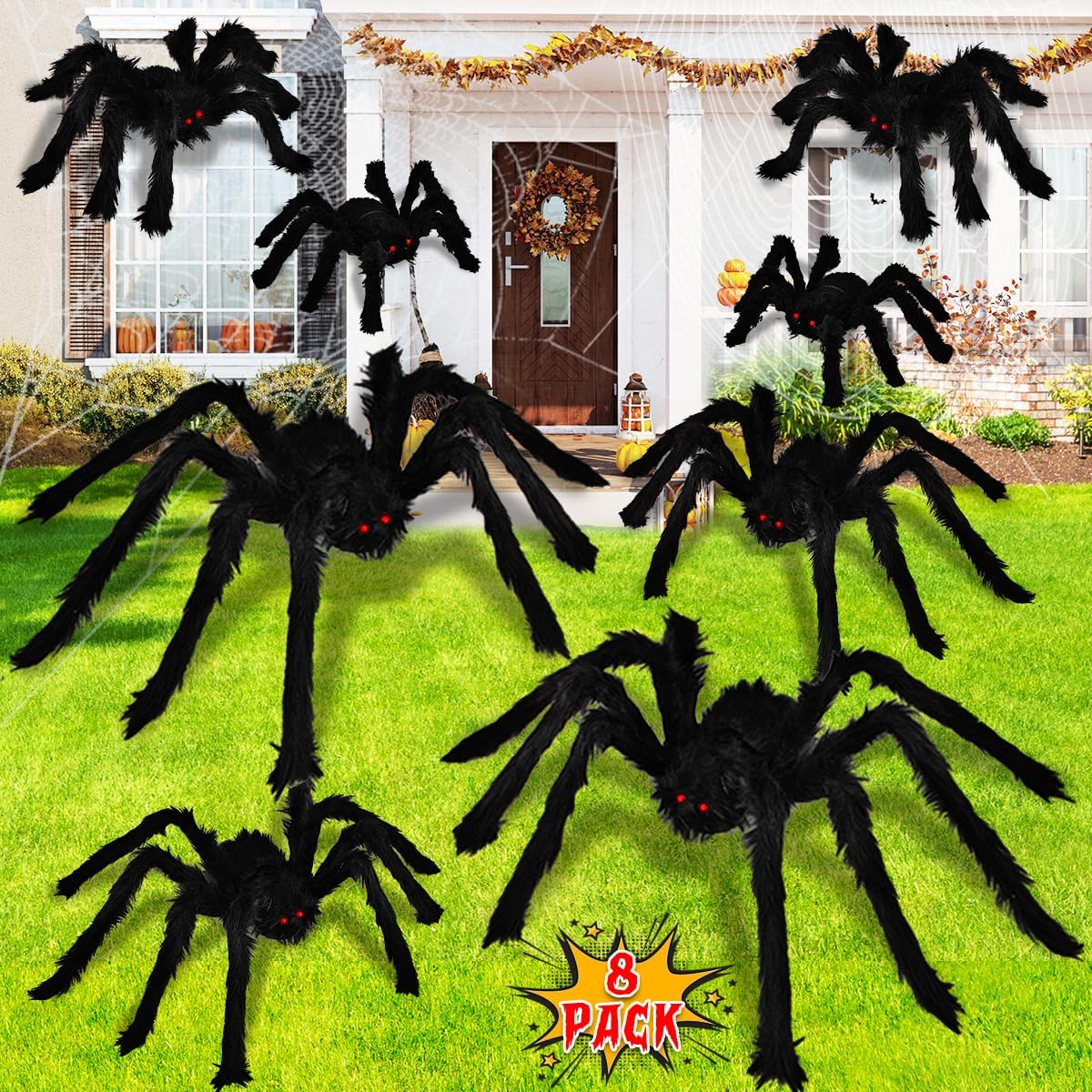Halloween Decorations Outdoor Large Spiders: 8 Pack Halloween Spiders Decor