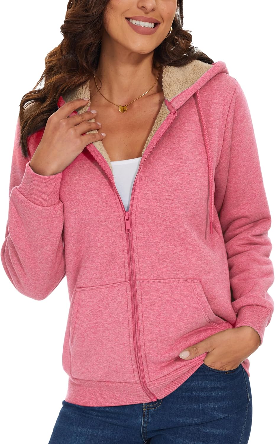 MAGCOMSEN Zip Up Hoodies Women Sherpa Warm Winter Jacket with Pockets