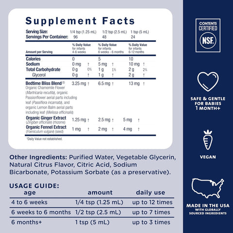Mommy's Bliss, Bottle, Mommy's Bliss Night Time Gripe Water for Baby's Tummy Trouble - Relieves Occasional Infant Stomach Discomfort from Gas, Colic, Fussiness, Hiccups , 4 Fl Oz