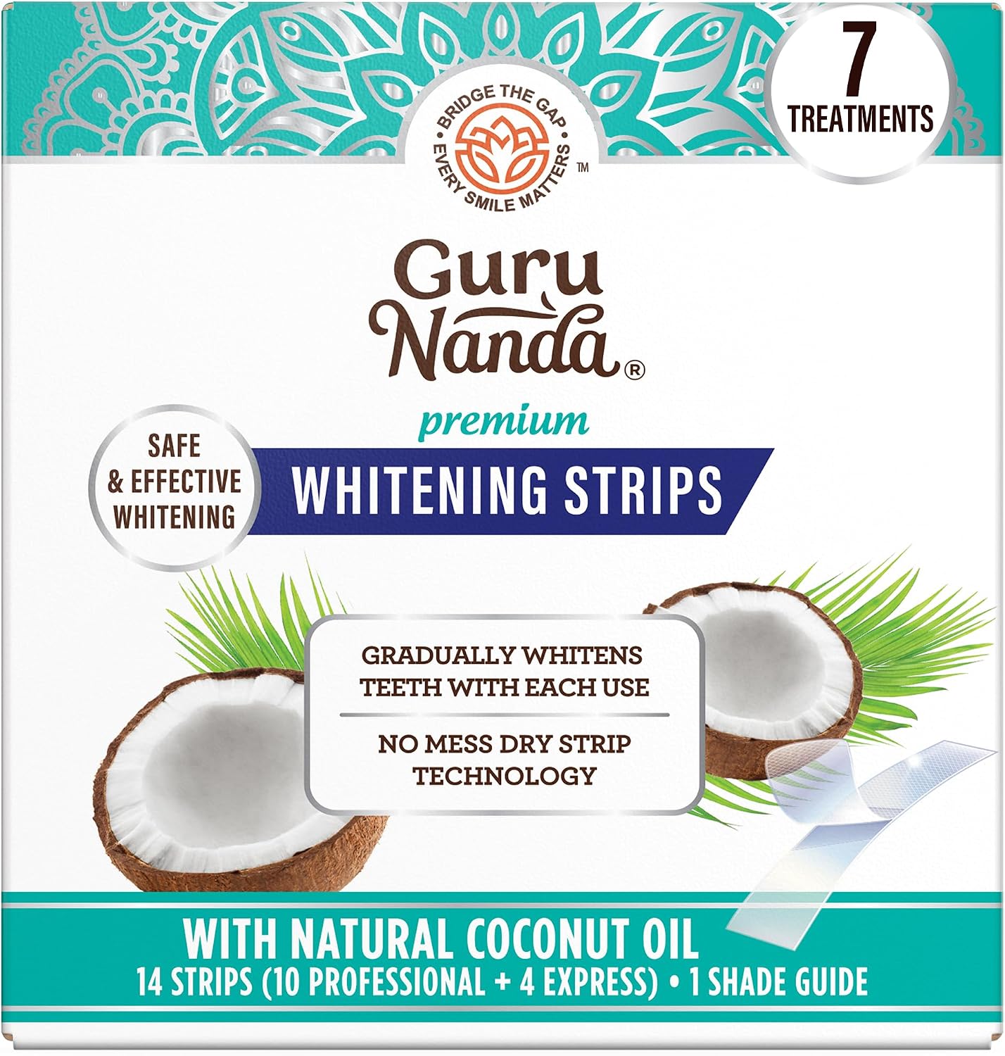 GuruNanda Teeth Whitening Strips - 4X Whiter Teeth, 7-Day Whitening Kit