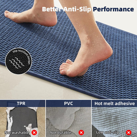 TYUU Bathroom Rugs Non Slip Washable, Super Absorbent Thin Bath Mat Small Quick Dry Low Pile Bathroom Rug, Navy Blue 16"x24"