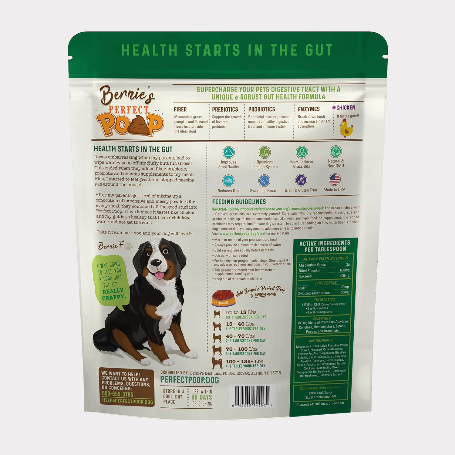 Bernie's Perfect Poop 4-in-1 Dog Digestion Supplement, Chicken, 30 oz