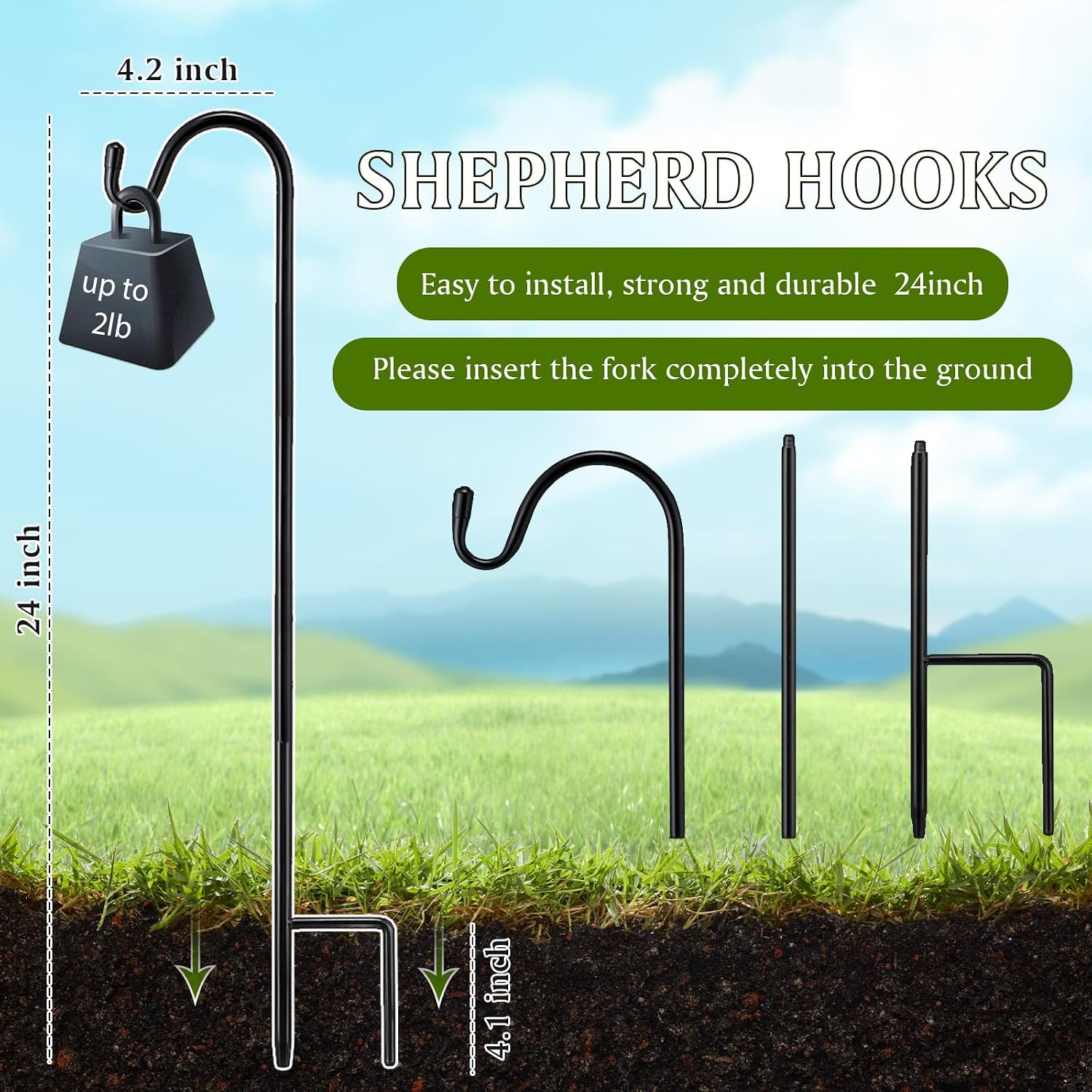 1 Pcs 24 Inch Shepherds Hook for Outdoor Adjustable Bird Feeder Pole