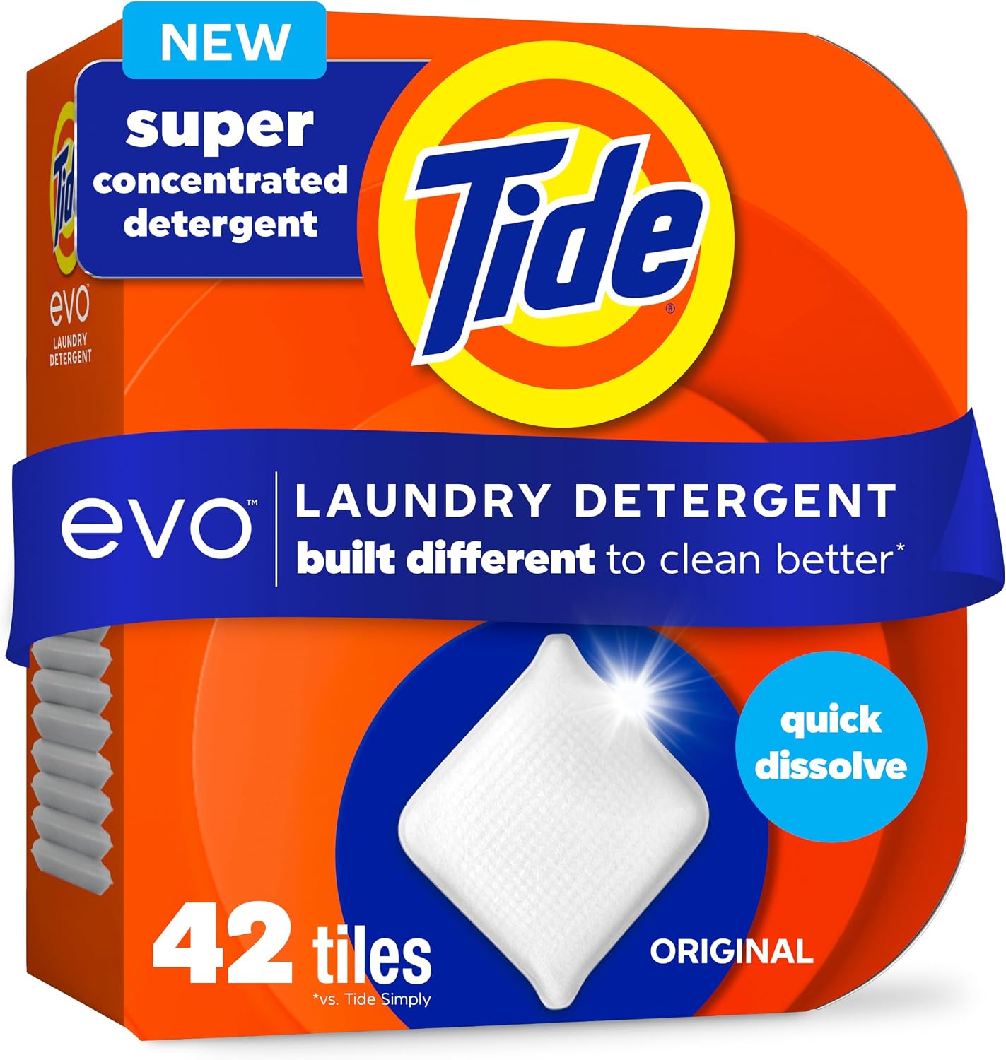 Tide evo Laundry Detergent Original Scent Works on 100% of Common Stains Concentrated Travel Detergent HE Compatible and Instant Dissolve Fights Stains Better than Leading Detergent Sheet, 42 Count