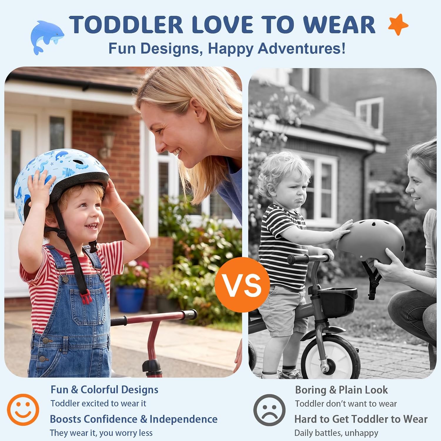 Toddler Helmet, Adjustable Kids Bike Helmet for Ages 1-3-8