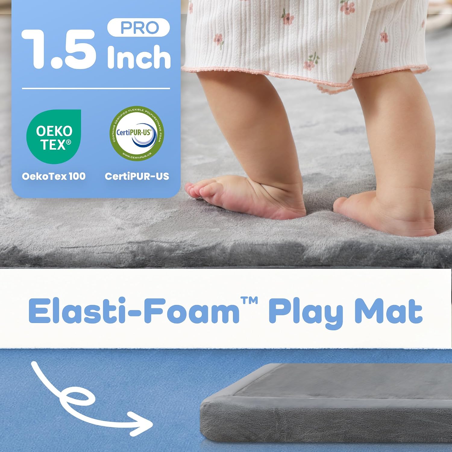 1.5" Thick Baby Play Mat for Floor,71x79 Large Memory Foam Tummy Time Mat