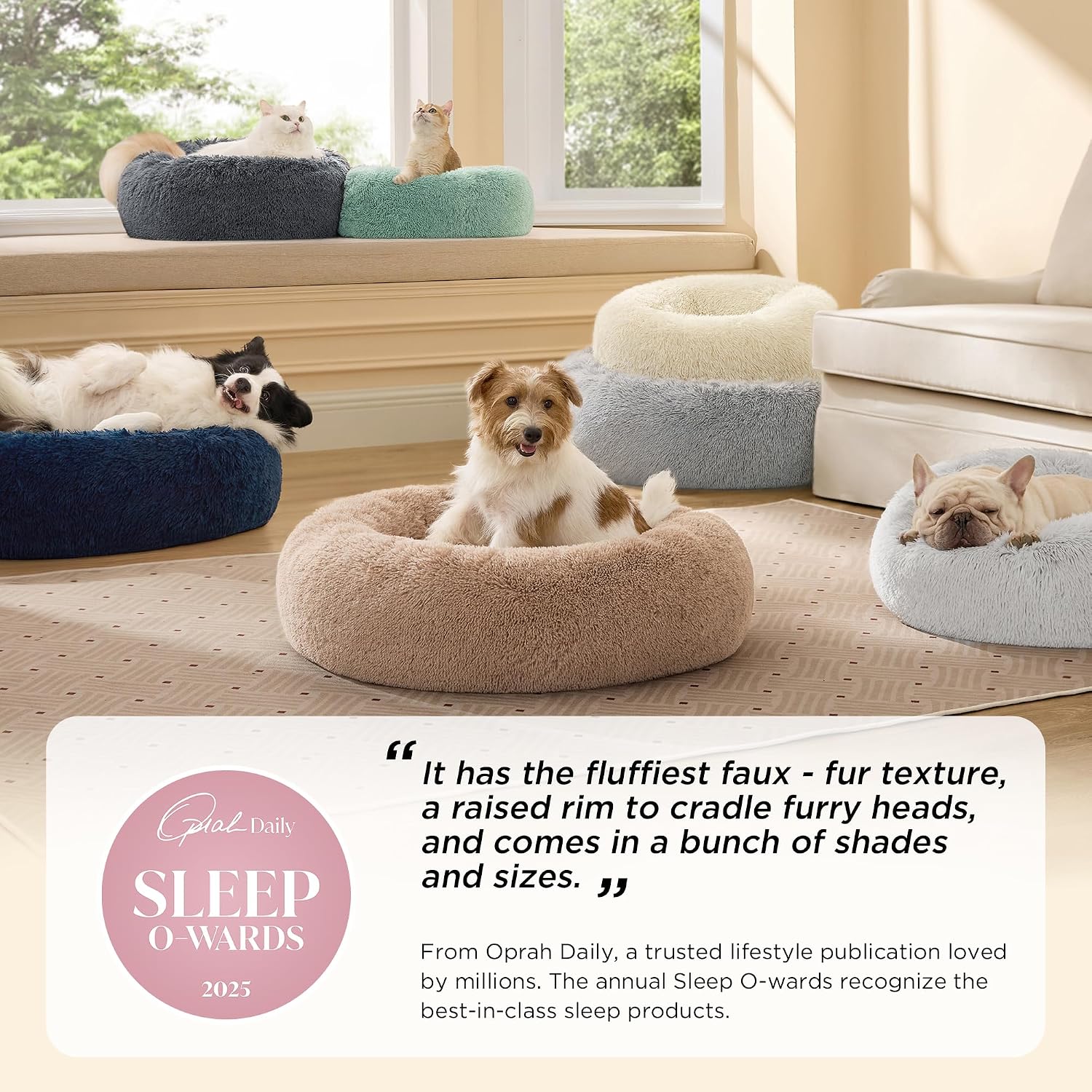 Bedsure Calming Dog Bed Medium Size Dog Donut Washable Pet Bed,30ins Camel