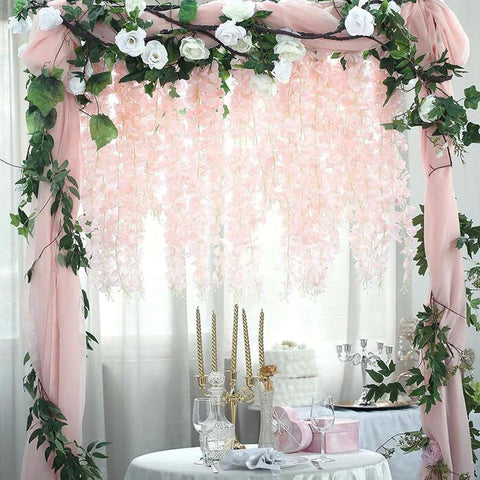 108pcs Artificial Wisteria Flowers 3.6 Feet/Piece Pink Dense Artificial Fake Wisteria Vine Ratta Hanging Garland Silk Flowers String Home Party Wedding Decor（Pink-Dense）