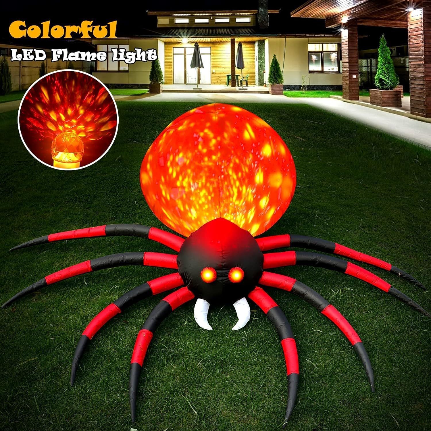 8 FT Halloween Inflatable Spider Outdoor Yard Decor with LED Rotating Flame