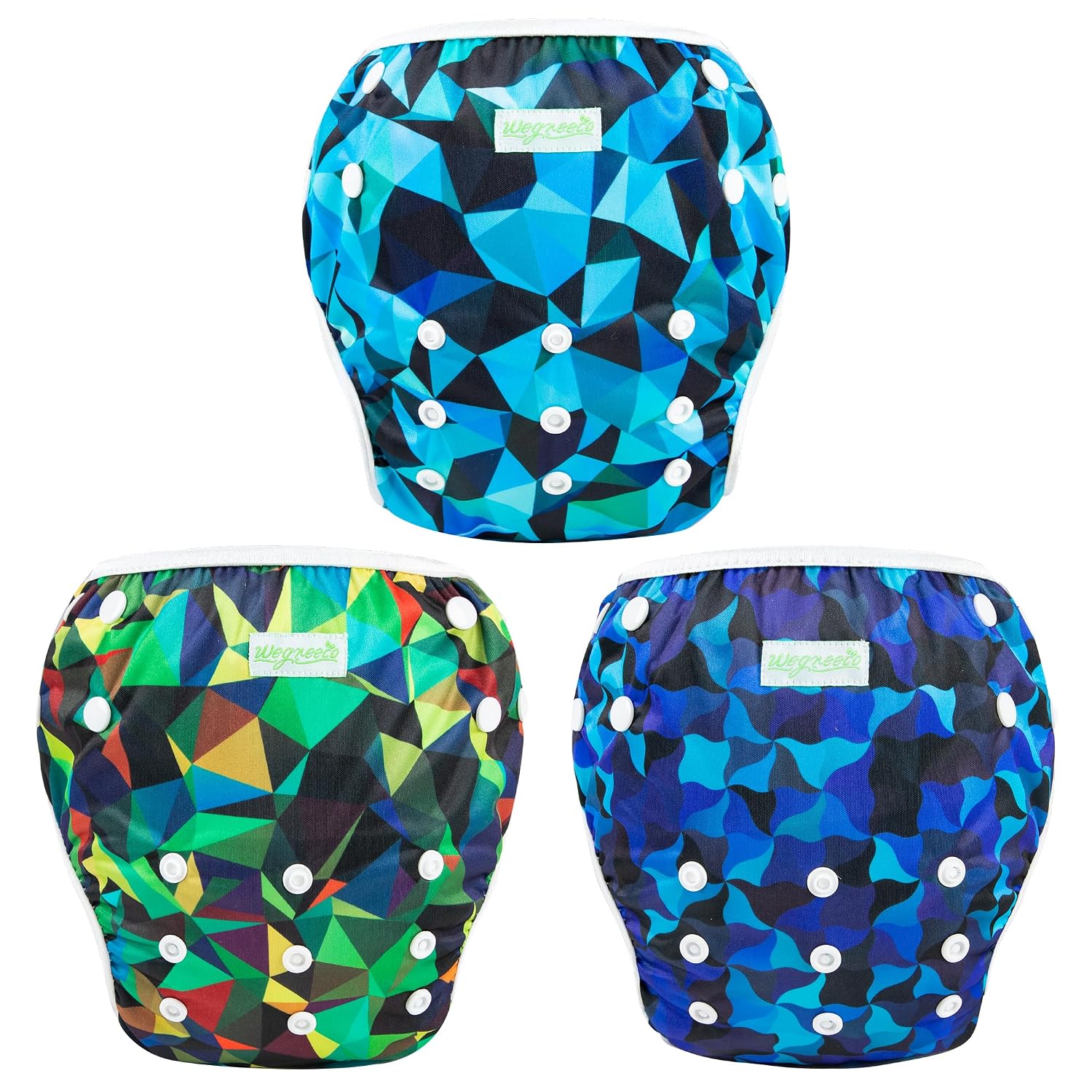 wegreeco Baby & Toddler Snap One Size Adjustable Reusable Baby Swim Diaper (Abstract Geometrical Blue,Small,3 Pack)