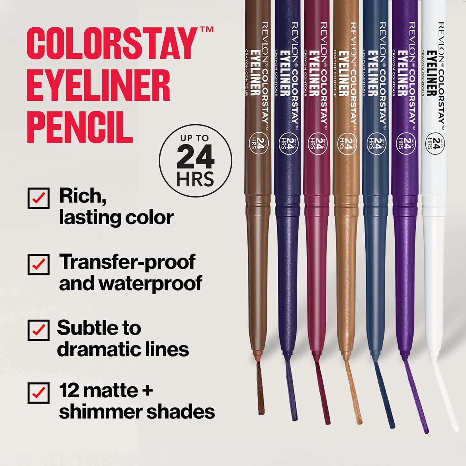REVLON ColorStay Pencil Waterproof Eyeliner, 211 Cherry, 0.01 oz
