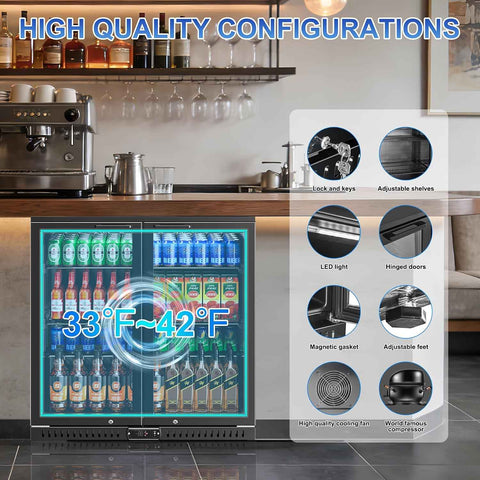Rockitch Back Bar Cooler with 2 Glass Doors, Counter Height Beverage Cooler