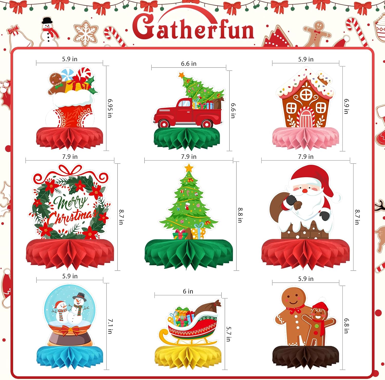 Merry Christmas Party Decorations Bundle - Includes Festive Christmas Honeycomb Centerpieces ，Santa Claus Snowman Table Toppers, Perfect for Classroom Decor, Christmas & Winter Birthday Party Supplies