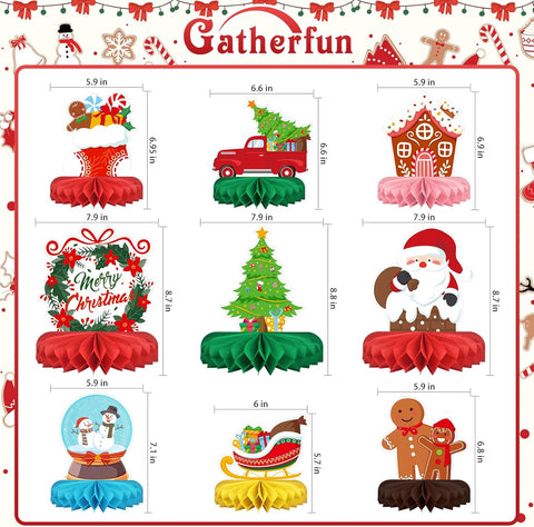 Merry Christmas Party Decorations Bundle - Includes Festive Christmas Honeycomb Centerpieces ，Santa Claus Snowman Table Toppers, Perfect for Classroom Decor, Christmas & Winter Birthday Party Supplies