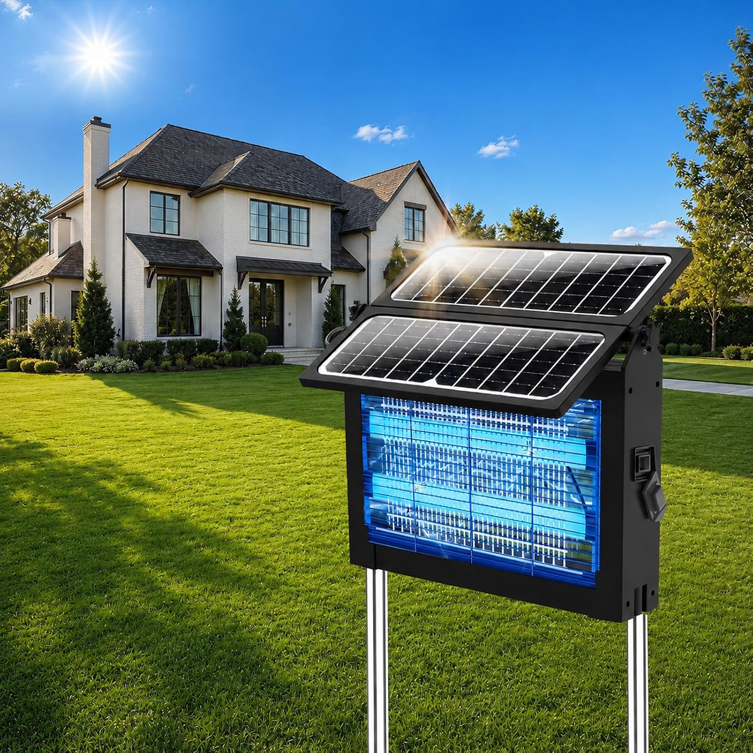 OnBeam Solar Bug Zapper Outdoor, Dual Solar Powered 4500V Mosquito Killer