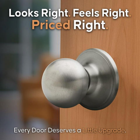 Copper Creek Passage Interior Door Knob – ANSI Grade-3 Certified, Modern Heavy Duty Handle, Easy Install and Reversible for Bedroom, Bathroom & Closets – Satin Stainless (1 Pack)