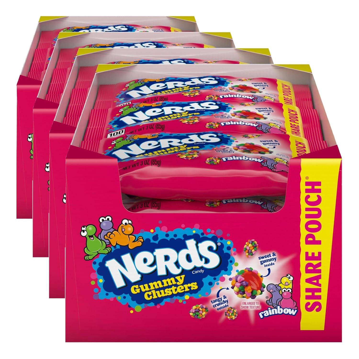 NERDS Gummy Clusters Candy,Rainbow,Crunchy and Gummy,3 oz,(Pack of 48)