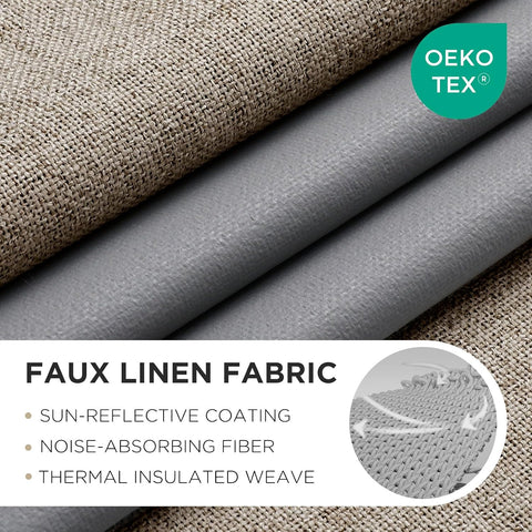Joydeco Blackout Curtains 72 Inches Long 2 Panels with Grommet, Room Darkening Curtains for Bedroom, 100% Black Out Textured Thermal Drapes Privacy Protection 2 Panels Set(W52 x L72 Inch, Linen)
